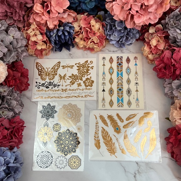 4 Sheets Boho Festival Temporary Metallic Flash Tattoos - Picture 2 of 13